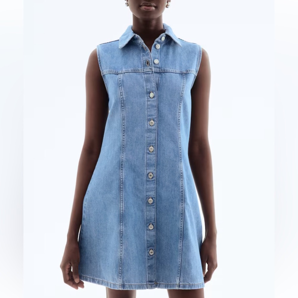 New H&M Light Blue Denim Midi Dress